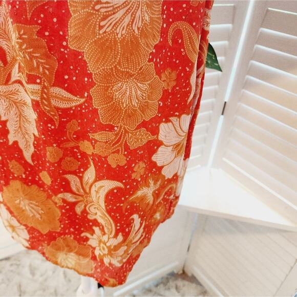 JOIE BOHO RUFFLE FORAL ORANGE RUST AND CREAM BLOUSE SIZE MED - Picture 3 of 6